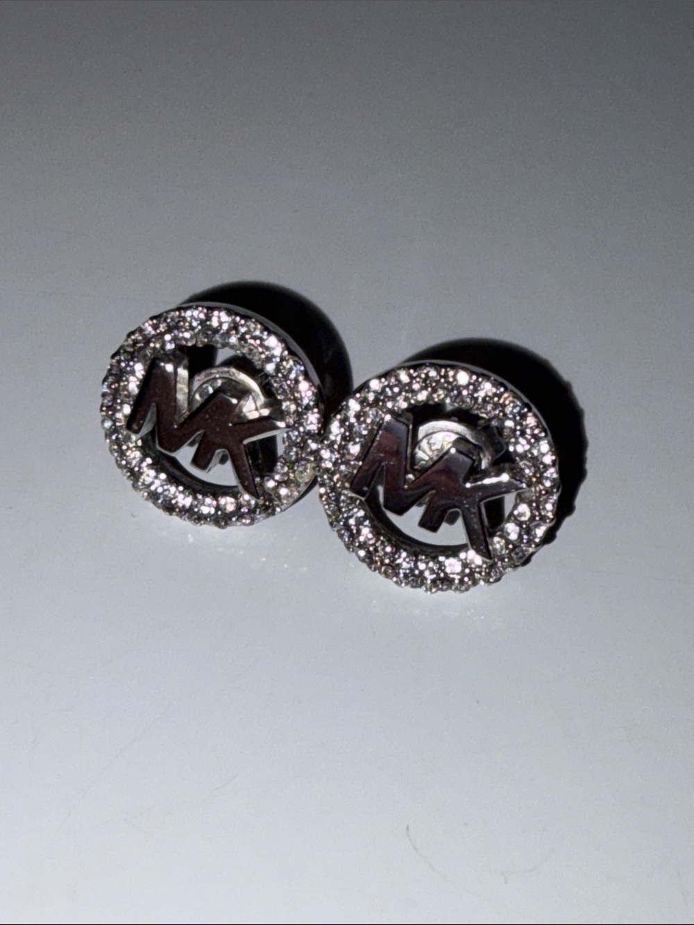 Michael Kors Silver Crystal MK Circle Stud Earrings